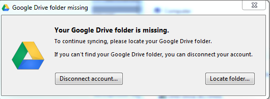 Drive client missing folder warning